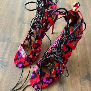 Amazon Strappy Snakeskin Sandal, Candy Lipstick
Elaphe snakeskin sandal.
